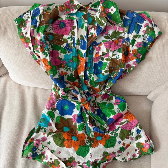 Zimmermann Other - Zimmermann Floral Multicolor Linen Button-Up play suit romper with sash